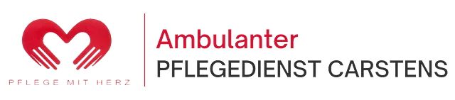 Logo für den Ambulanten Pflegedienst Carstens mit einem roten Herz welches aus zwei Händen besteht